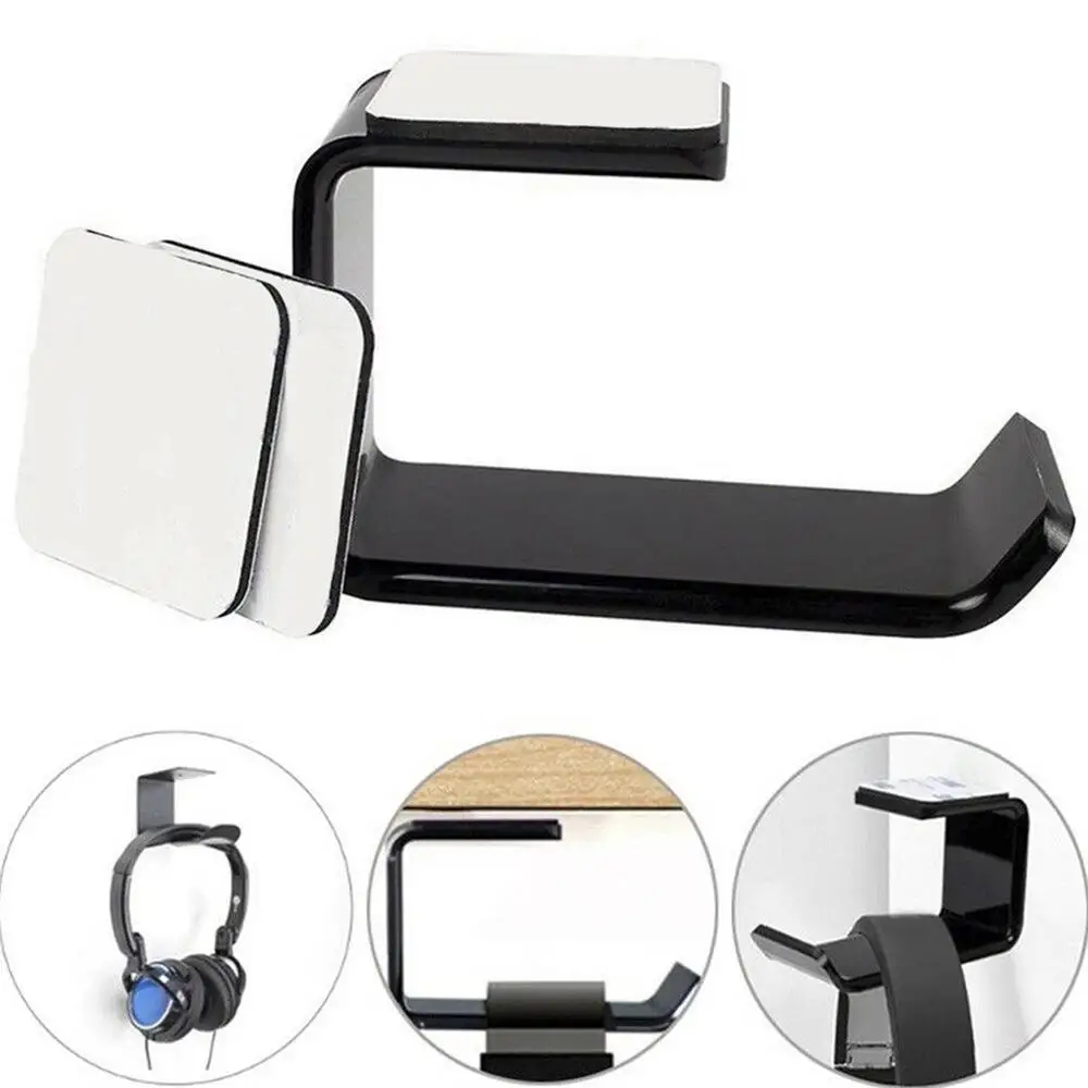 Simple Headphone Stand Hanger Hook Tape Under Desk Dual Headset Mount Holder Easy to Use | Электроника