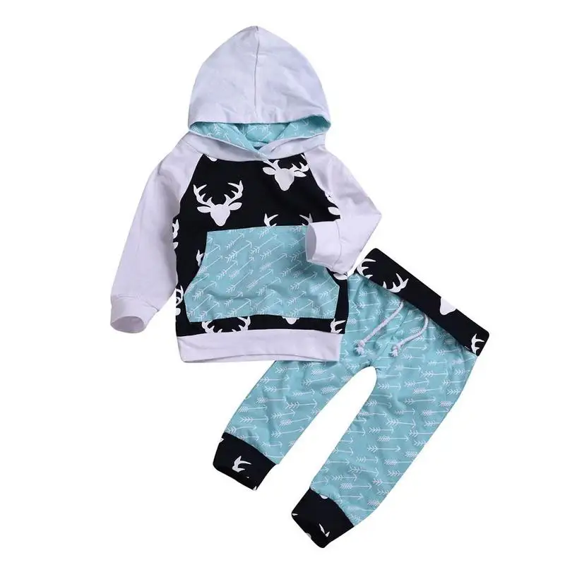 

Christmas Cartoon Elk Pattern Long Sleeve Sweater Clothes Set with Hat for 1 To 5 Year Baby Kids