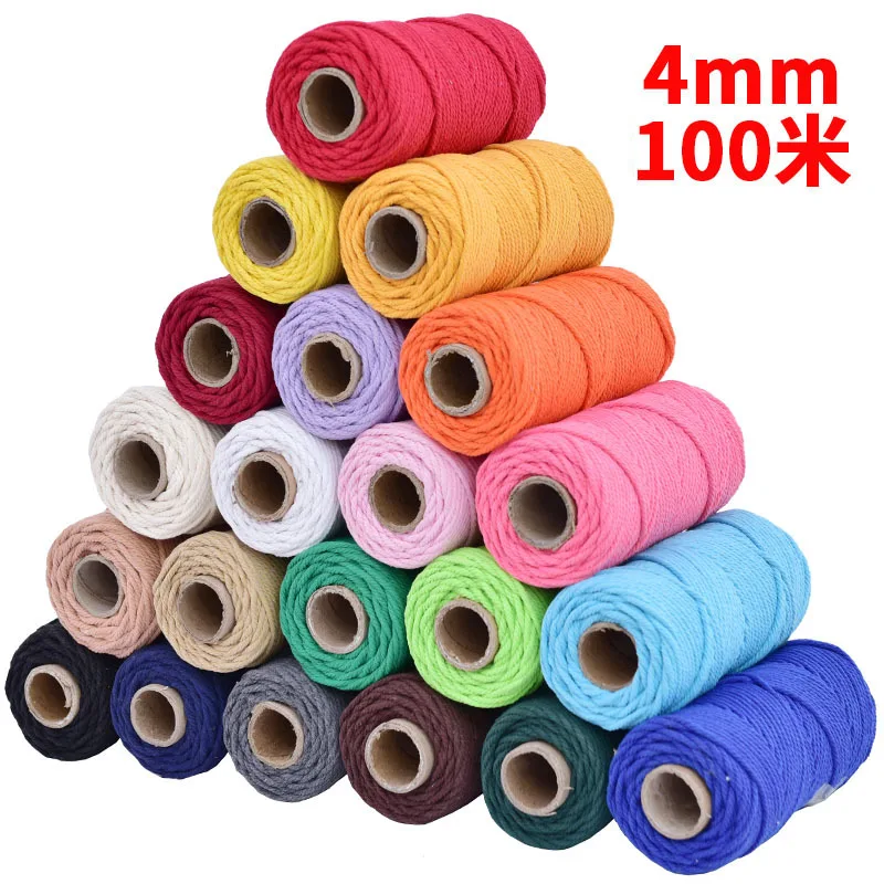 Corde Macramé Coton 4mm - 100 Mètres - Couleurs Assorties - Pour DIY, Décoration, Mariage, Jardin