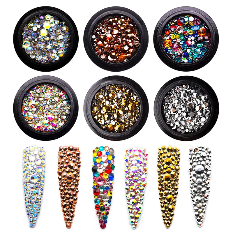 

6 Colors Nail Crystal Rhinestones For Nails Glass Flatback Strass Nail Art Mix Size Shiny Nail Stones For Nails MJZ2157