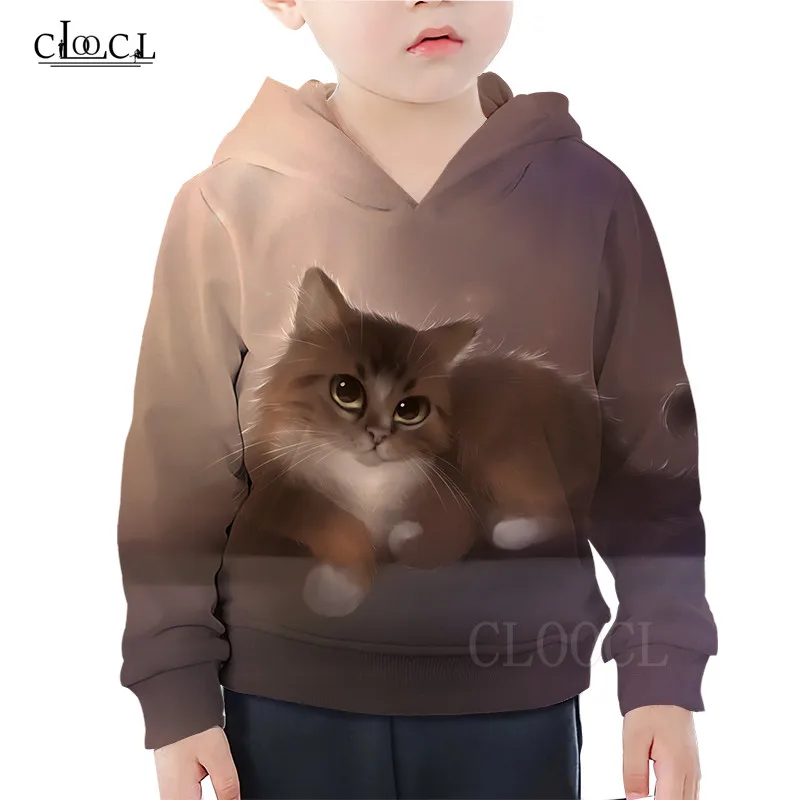 Модная толстовка с капюшоном с рисунком кота из мультфильма; милые толстовки с капюшоном для мальчиков и девочек с сиамским котенком; повседневная детская одежда; уличная одежда