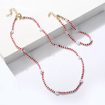 

New Fashion Handmade Women Bohemia Jewelry Set Colorful Seed Bead Daisy Flower Necklace And Bracelet Set