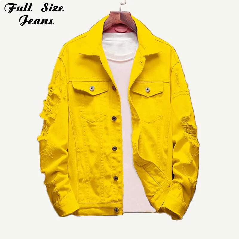 low cost  Plus Size Loose Ripped Yellow Denim Jackets 3XL Autumn Women Jean Coat Boyfriend Baggy Outwear Basi