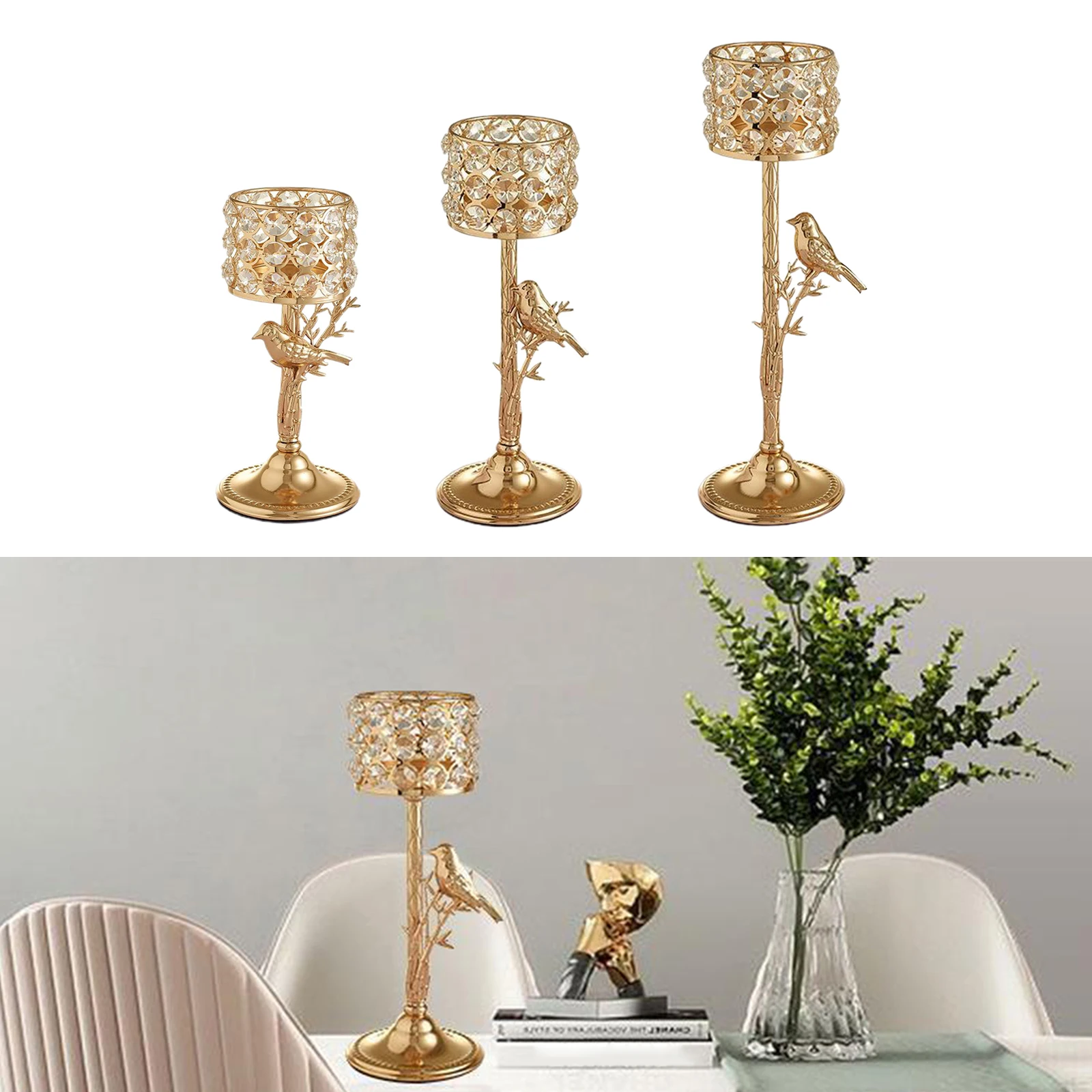Antique Crystal Pillar Candlestick Pillar Candle Holders Gold Decorative