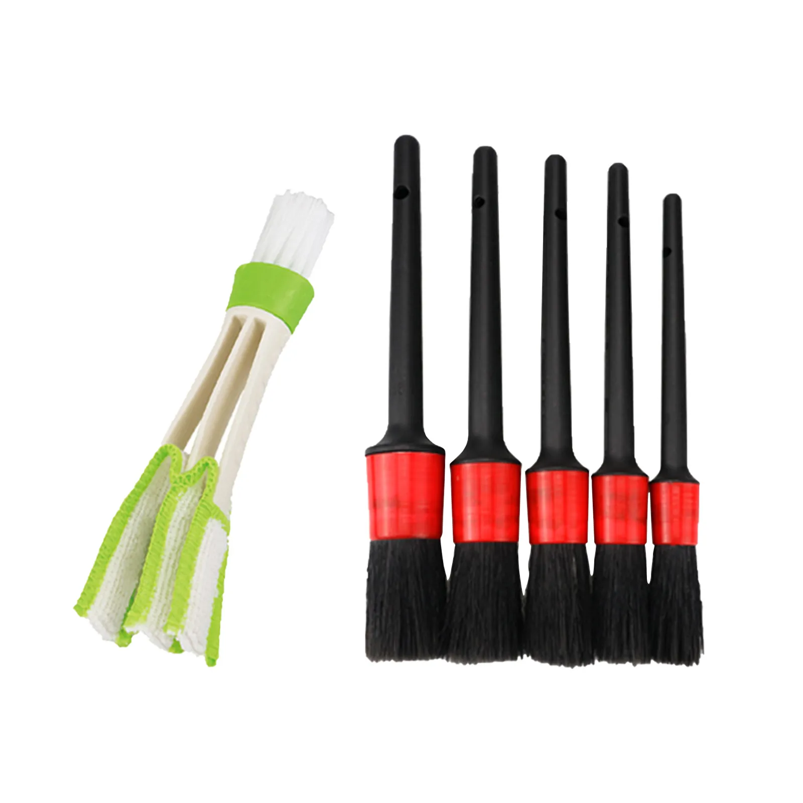 6Pcs Car Detailing Brush Cleaning Natural Boar Hair Brushes Auto Detail Tools Wheels Dashboard Car-styling Accessories | Автомобили и
