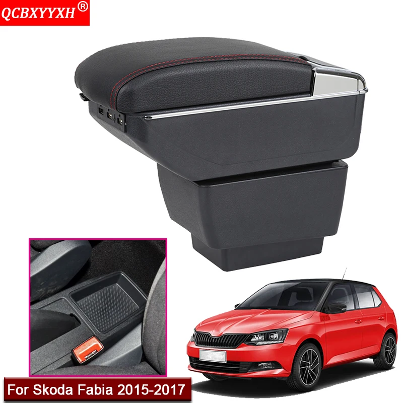 

Car Styling ABS With PU Leather Car Armrest Box Center Console Storage Box Holder Case Car Accessories For Skoda Fabia 2015-2017