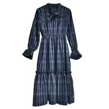 На возраст от 4 до 16 лет для маленьких девочек и девочек-подростков Длинные рукава клетчатая хлопковая расклешенная, миди платье Детское одно тонное платье для девочек; сезон осень-зима; Модный flare платья