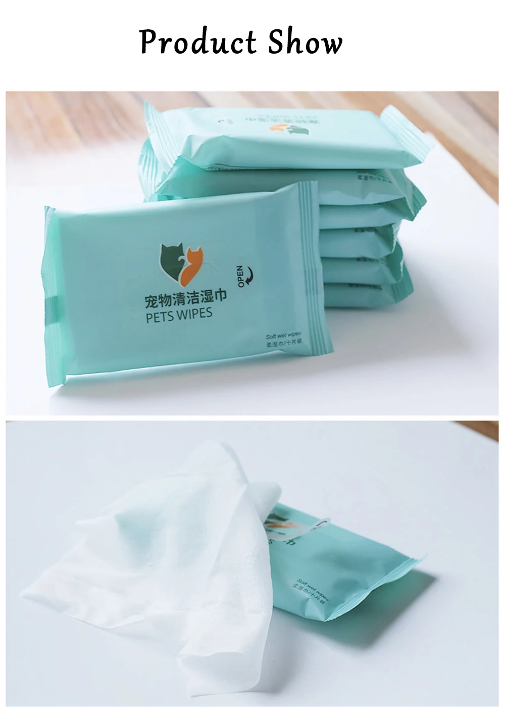 10pc Pet Eyes Wet Wipes Dog Cleaning Paper Towels Cat Tear Stain Remover Gentle Non-intivating Cleaning Wipes Grooming Supplies (10)