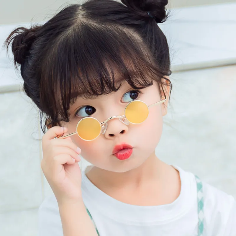 

2021 Fashion Designer Children Sunglasses Metal Small Frame Round Kids Sun Glasses For Girls Boys Lentille De Couleur UV400