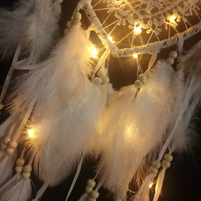 Светодиодный подвесной светильник ручной работы в стиле «Ловец снов» с перьями и надписью «Wind Chimes», Настенный декор, украшение для дома, декор для спальни
