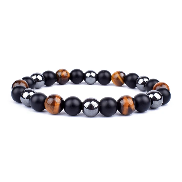 New Magnetic Hematite Bracelets Men Tiger Eye Stone Bead Couple Bracelets for Women Health Care Magnet Help Weight Loss Jewelry 12