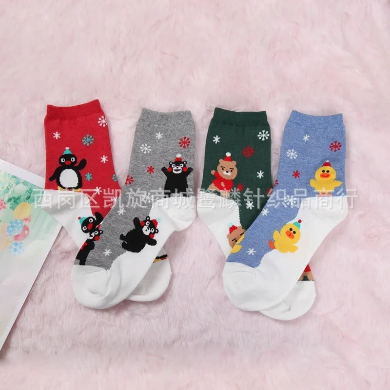 Женские носки с рисунками животных, утки, медведя, пингвина, теплые хлопковые милые дышащие уличные носки в стиле Харадзюку, модные носки Skarpetki