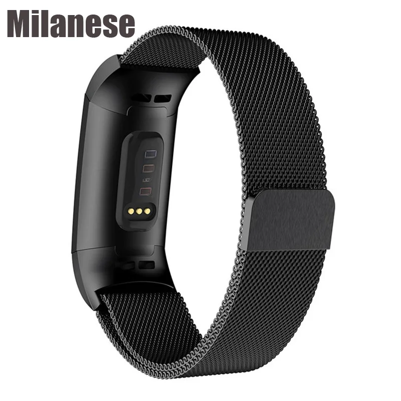 Black-Milanese Миланский магнитный ремешок для Fitbit Charge 3 для Charge 2 фитнес-браслет из нержавеющей стали спортивные часы сменный металлический браслет - Цвет: Black-Milanese