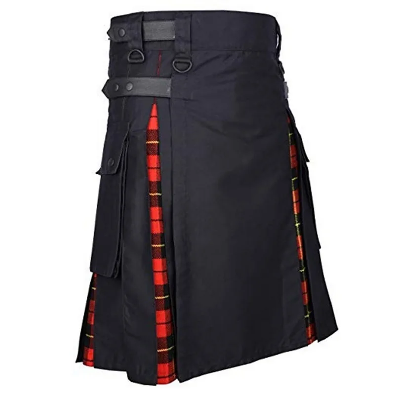 Горячая шотландская Мужская Kilt традиционный ремень в клетку плиссированная Двусторонняя цепь коричневый готический панк шотландская клетка брюки юбка