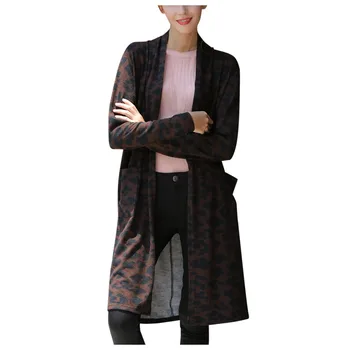 

2019 Winter Long Sweater Casual Women Leopard Jumpers Fluffy Warm Pockets Sweaters Oversized Cardigans Ladies Sweaters Coat