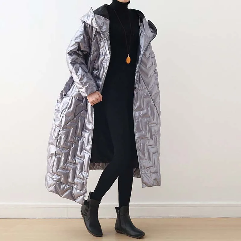 YNZZU зима теплый оверсайз женское пуховик длинный Harajuku с капюшоном Легкое женское пуховое пальто Асимметричная шикарная сплошной цвет длинный рукав верхняя одежда YO970