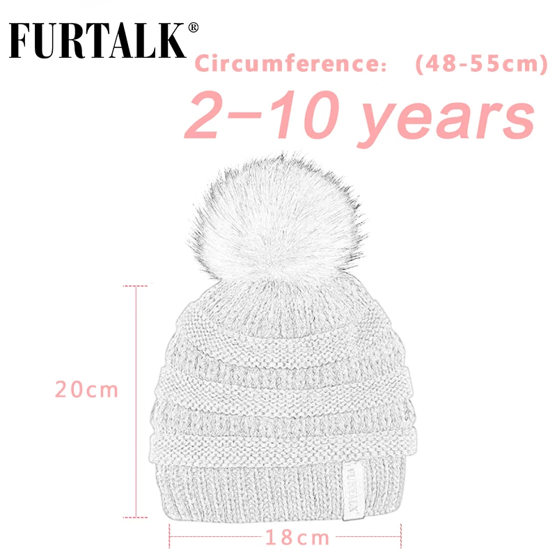 FURTALK/детская зимняя шапка вязаная шапка с помпоном, бархатная детская вязаная шапочка для мальчиков и девочек теплая шапочка для детей 2-10 лет
