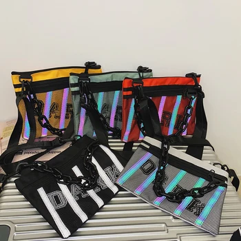 

Classic Texture Street Style Crossbody Bag Creative Design Chic Canvas Women Mesh Chain Shoulder Envelope Pouch