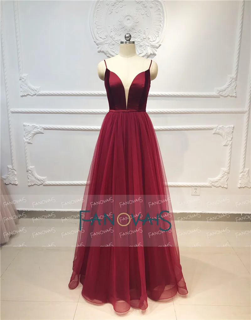 &quotБордовые вечерние платья бархат Tulle выпускного вечера vestidos de fiesta noche 2019