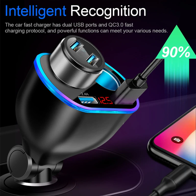 Car Cigarette Lighter Socket Splitter with Dual USB QC3.0 Charger