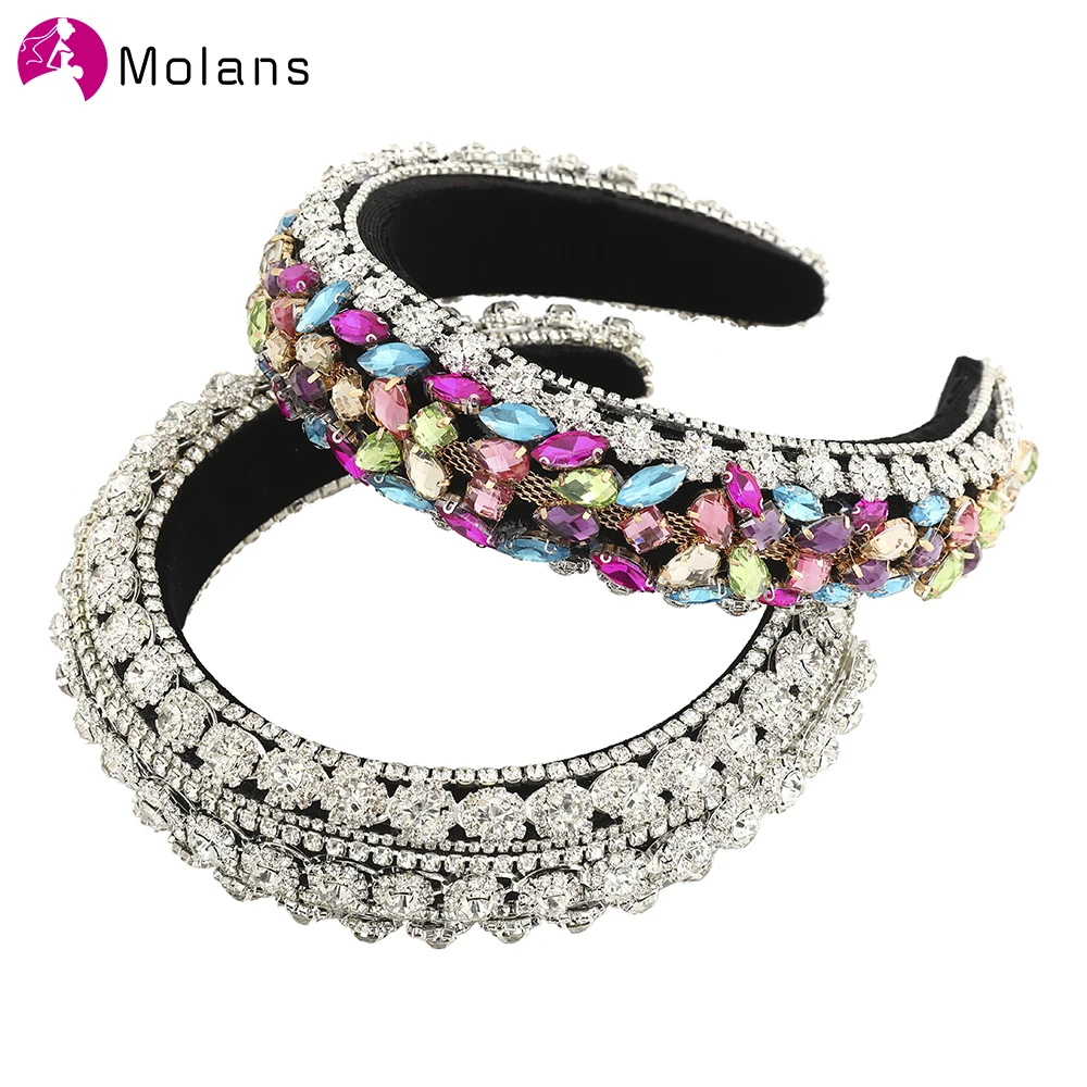 MOLANS New Baroque Rhinestone Headband For Women Crystal Black Padded Hairbands Hoop Bezel Fashion 2020 Hair Accessoires |
