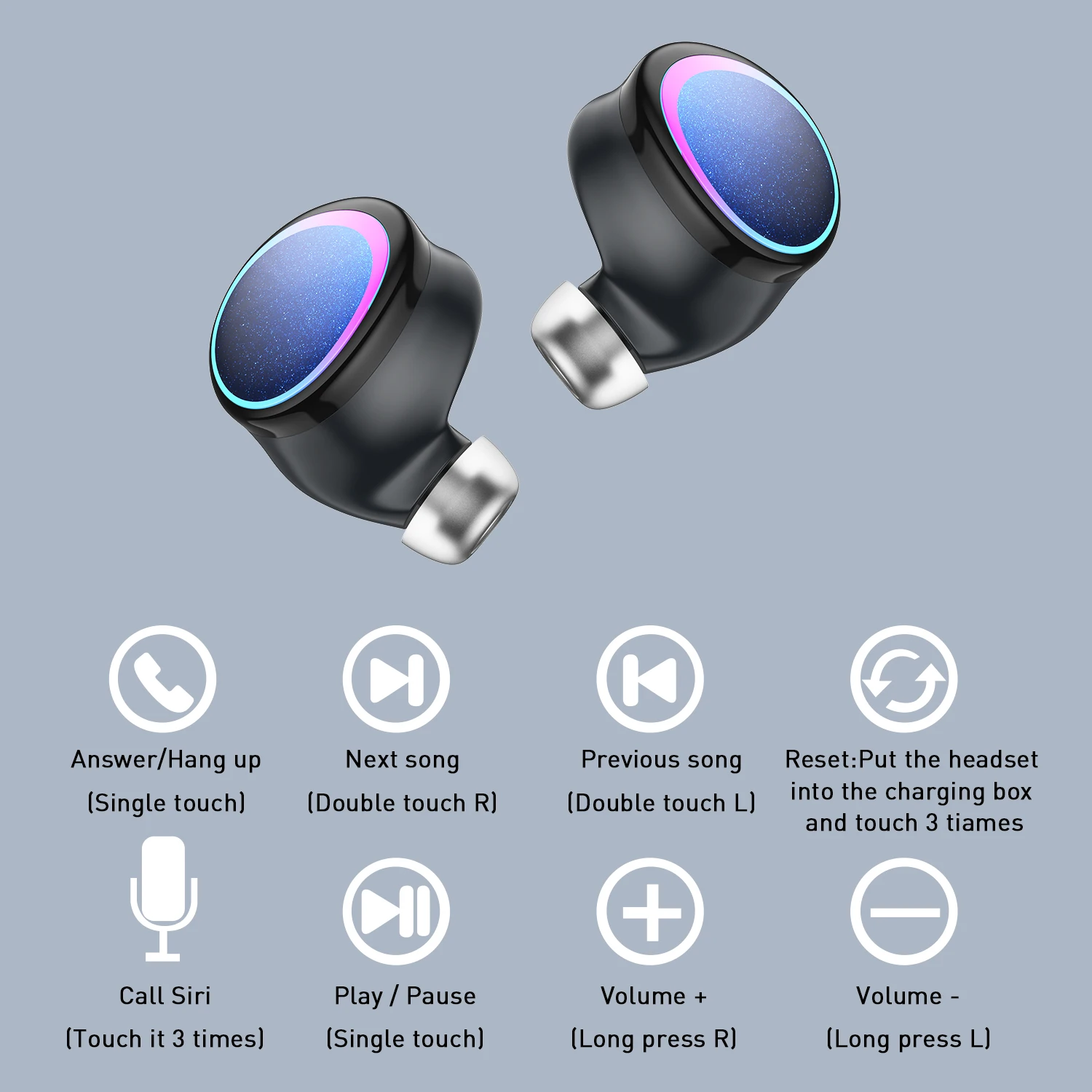 OTTWN круглый беспроводной бинауральные гарнитуры bluetooth наушники-вкладыши TWS с 5,0 стерео наушник, сенсорные управляемые дистанционные motion гарнитура с зарядный чехол