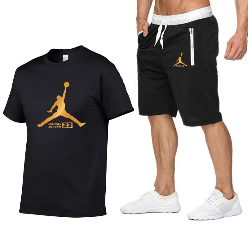 

Summer new Sale Men's Sets T Shirts+Shorts Two Pieces Sets Casual Tracksuit JORDAN 23 brand Tshirt Fitness Sportswears set