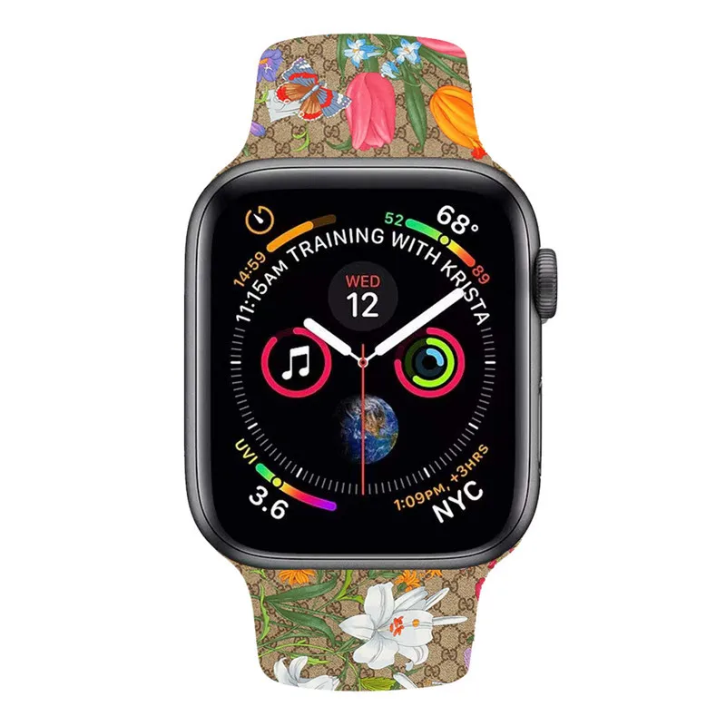 Ремешок для Apple watch Silicone38mm42mm iwatch4 с 44 мм 40 мм ремешок с цветочным принтом браслет Регулируемая Замена Apple Watch4321
