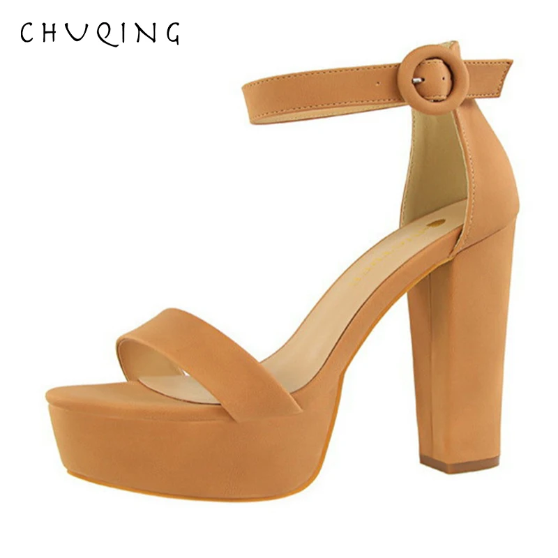 

CHUQING 2019 Fashion Thick with Thin High Heels Sexy Nightclub Waterproof Platform Open Toe Shoes