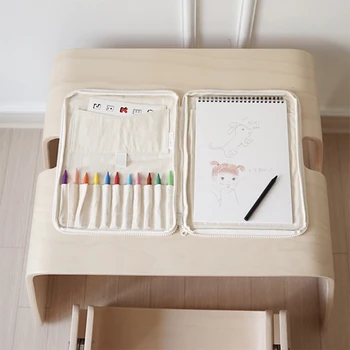 

Canvas Home Office Organizer Kids Stationery Crayon Storage Bag Children Desk Table Organization Pencil Coloring Books Holder