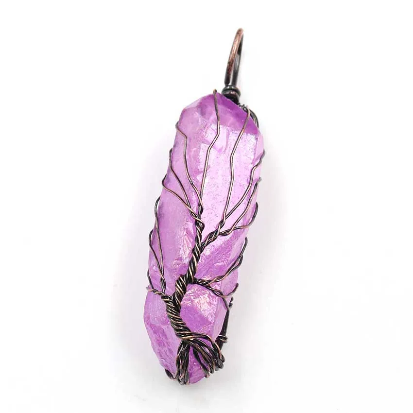 11Send Leather Chain Подвески из природного камня Подвески 7 Чакра радужные украшения DIY кварцевые Дерево жизни рейки исцеляющий кулон ожерелье Маятник для женщин и мужчин - Окраска металла: 11Send Leather Chain