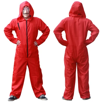 

FRDUN TOMMY 2020 La Casa De Papel season 4 clothing TV Money Heist Cosplay costume Red Zip Jumpsuit Set Salvador Dali mask