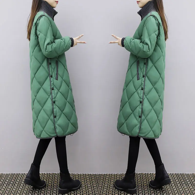 Women 2024 Autumn Winter New Down Padded Jacket Female Mid-length Korean Loose Cotton-padded Jacket The Knee Padded Jacket A432