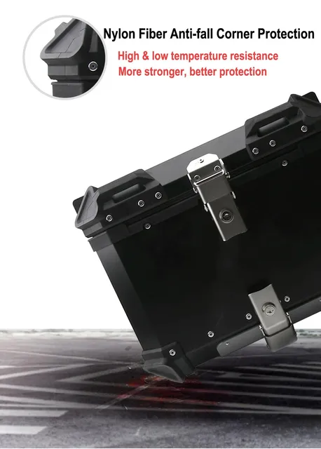 45L-65L Universal Motorcycle Rear Luggage Trunk Storage Moto Top Case Tool  Box Waterproof Helmet Key Lock Tail Toolbox Aluminum