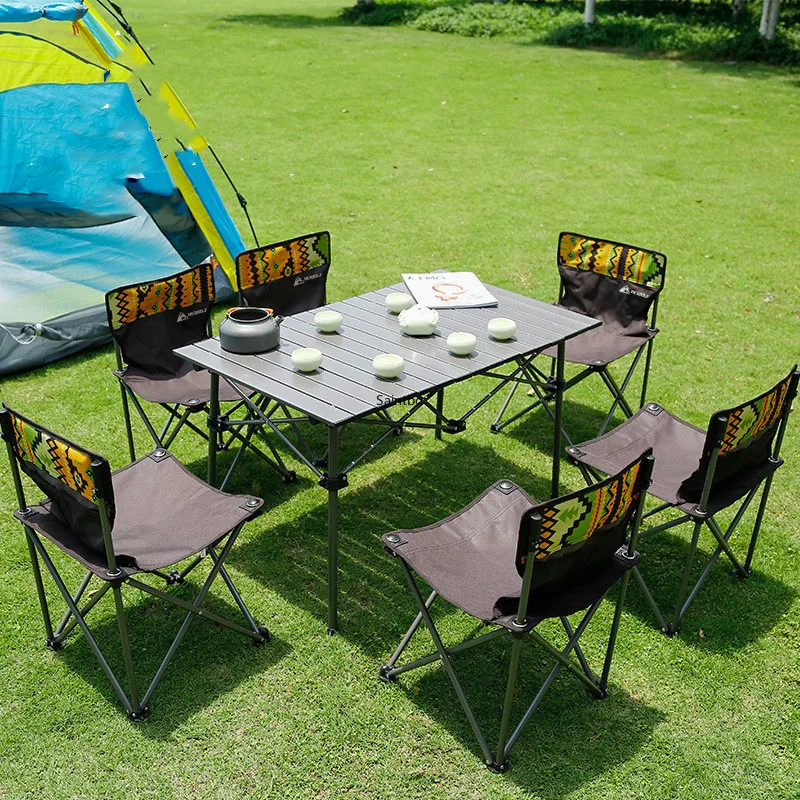  Outdoor Folding Table and Chairs Set Portable Picnic Table 7 Pcs Set Outdoor Self-driving Recreatio