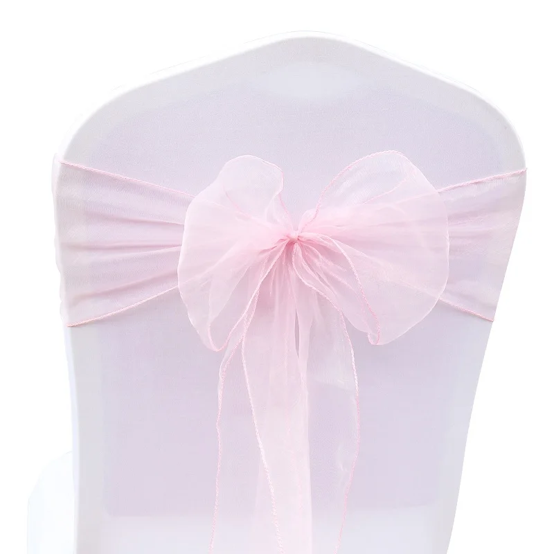 100 шт. высококачественный чехол для стула из органзы с поясом 275x18 см для банкета декоративный стул с узлом украшения для свадебной вечеринки - Цвет: Light Pink