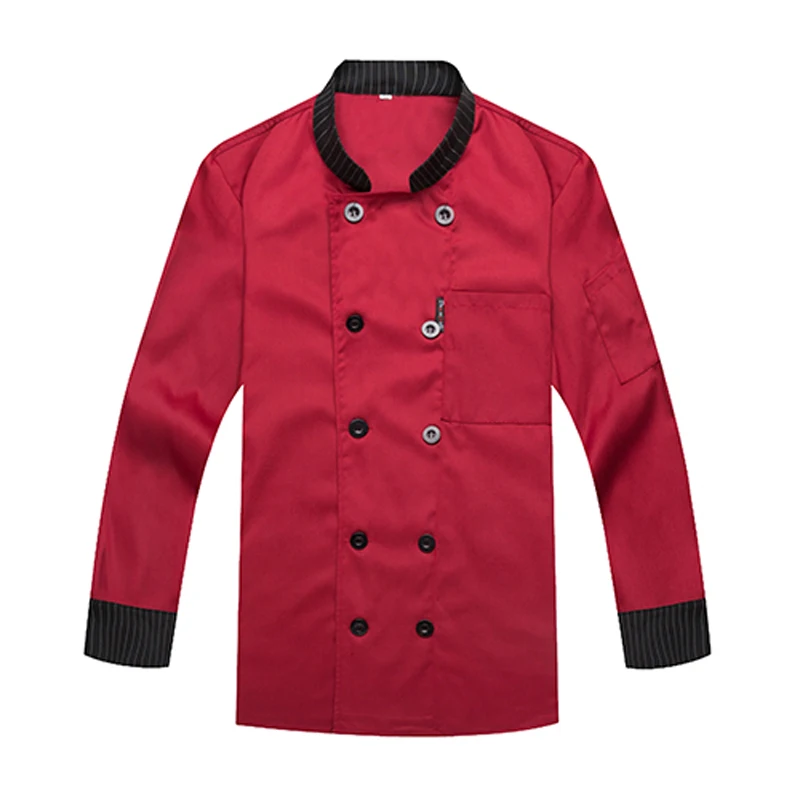 Red shirt Печать логотипа черный, белый, красный цвет сплошной шеф-повара пальто куртка полный рукав дышащая пекарня официанта Ресторан униформа - Цвет: Red shirt