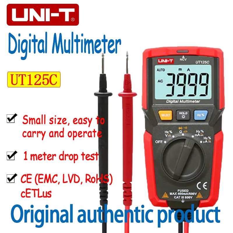 UT125C UT125C портативный цифровой мультиметр, бесконтактная проверка напряжения переменного низкая Напряжение Дисплей мультиметр, резистор-конденсатор с алюминиевой крышкой, Частота Диод - Цвет: UT125C