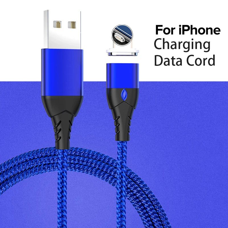 Магнитный кабель Micro usb type C для iPhone Xiaomi huawei кабель освещения 3A провод для быстрого заряда Магнитный шнур для зарядки телефона - Цвет: For iPhone Blue 1m