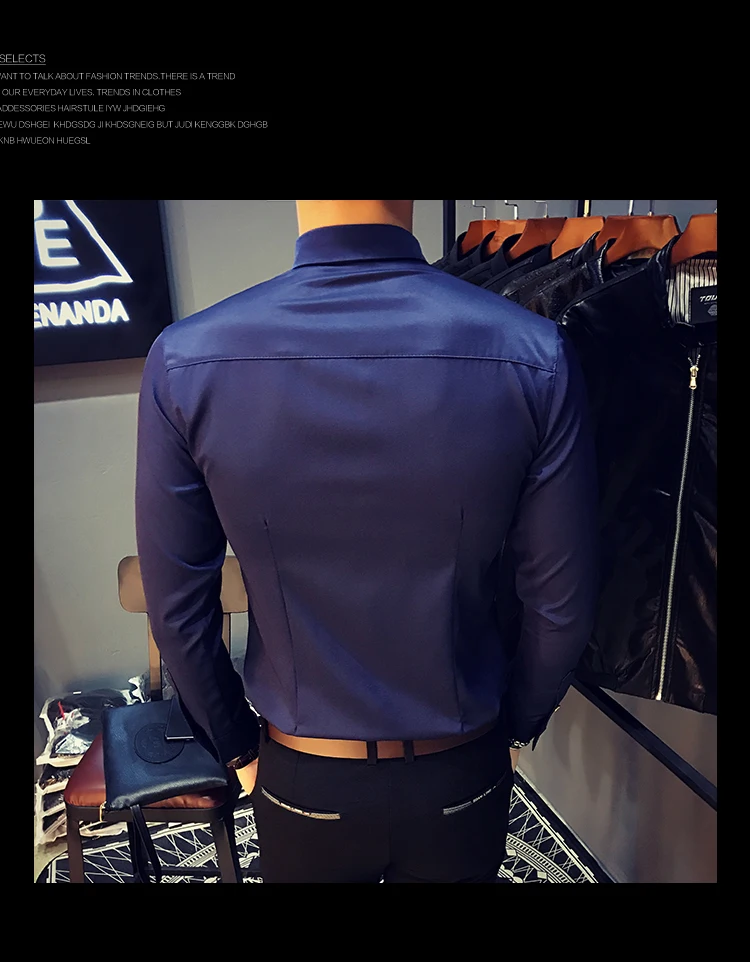 Camisa Masculina осень мужской смокинг рубашки с длинным рукавом Slim Fit деловые повседневные рубашки мужские модные однотонные вечерние рубашки мужские