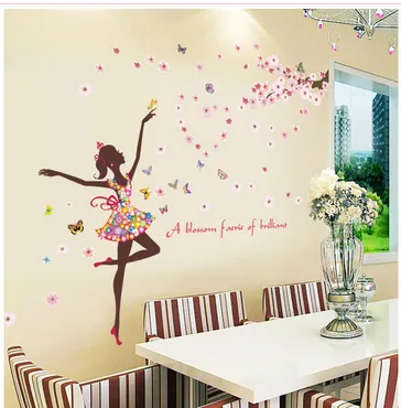 HM92005 Creative Wall Stickers Romantic Flower Fairy Entrance Bedroom Background of Television in the Drawing Room Romantic Deco
