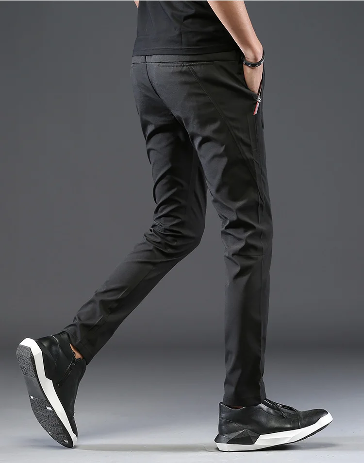 Весна осень дизайн повседневные мужские брюки черные темно-серые эластичные прямые брюки модный шнурок талии джоггеры 28-38