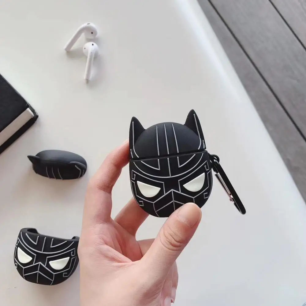 3D милый мультфильм Marvel Черная пантера корпусы гарнитурные для Apple Airpods 1 2 Силиконовый наушник защитный чехол