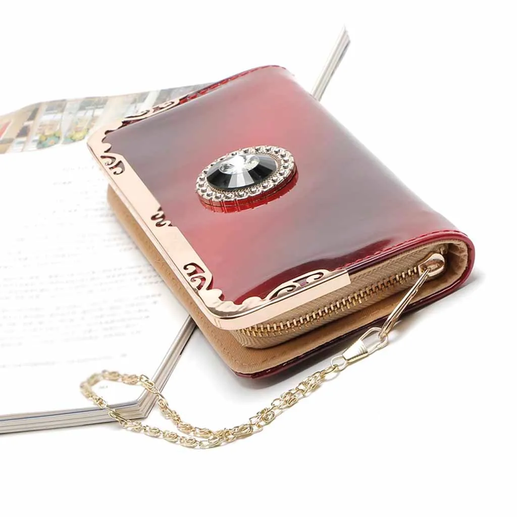 

Fashion Women Long Patent Leather Gradient Color Bag Rainbow Purse Clutch Purse Wallet Evening Package Mobile Phone Bag A40#