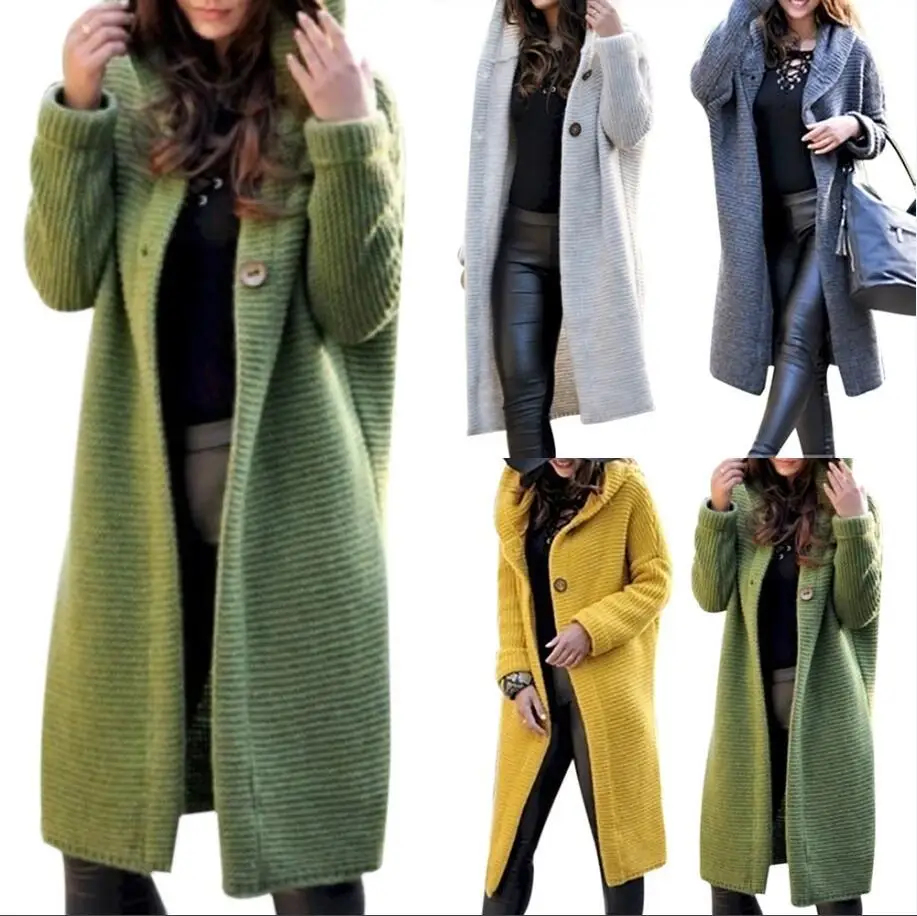 

Women Autumn and Winter Casual Long Cardigan Hooded Sweater Long Knitting Coat Women Winter Clothes Woman Sweaters