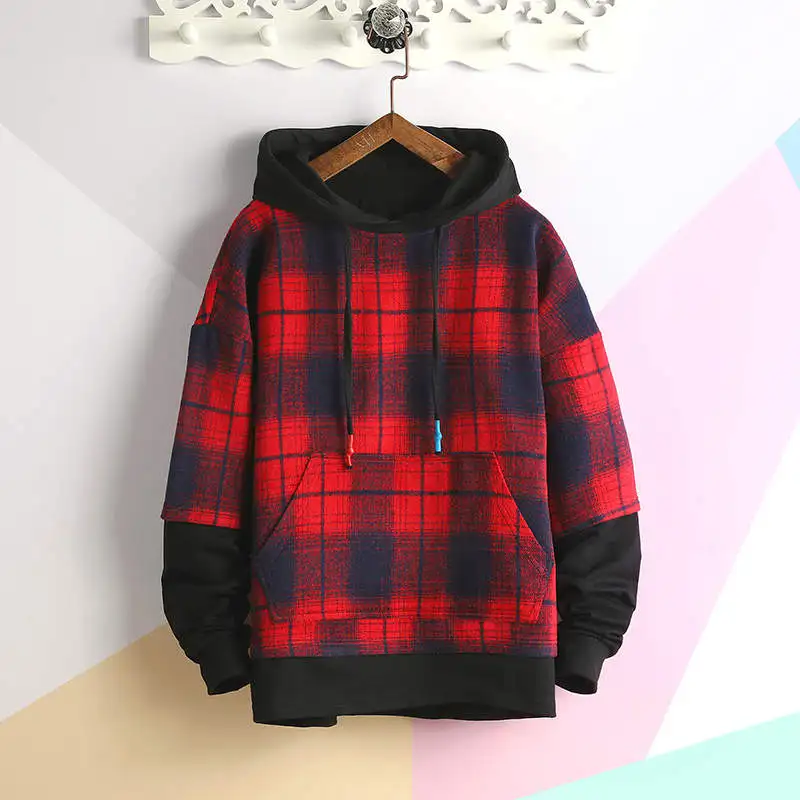 Red Hoodie Men SingleRoad мужские толстовки негабаритных Harajuku Японская уличная одежда толстовка хип хоп черный и белый плед толстовки с капюшоном Мужские - Цвет: Red Hoodie Men