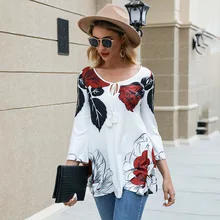 Sexy Floral Printed Blouse Women O-Neck 3/4 Sleeve Bow Draped Shirt Ladies Casual Summer Tops Clothes Roupas Feminina 2020