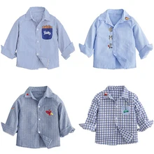 Модные рубашки для малышей; сезон весна-осень; Новинка; рубашка для мальчиков; кардиган в полоску с героями мультфильмов; детская хлопковая рубашка; повседневные рубашки в клетку с длинными рукавами для мальчиков
