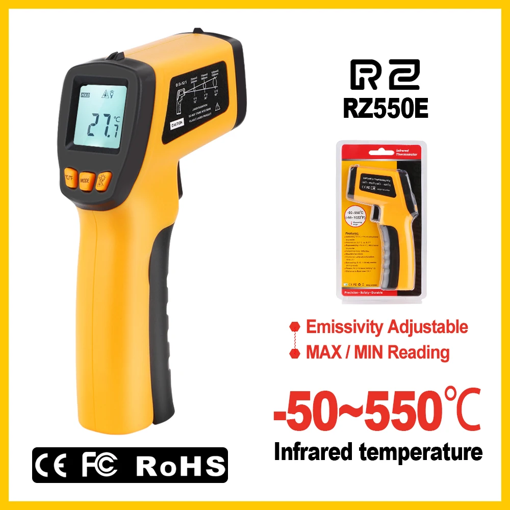 RZ520E RZ инфракрасный термометр тепловой Ручной цифровой электронный автомобиль температура Бесконтактный гигрометр Инфракрасный термометр - Цвет: RZ520E