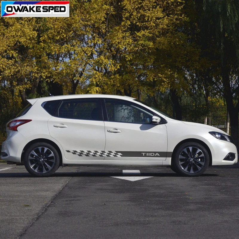 Racing Sport Stripes For Nissan Tiida Both Side Car Door Skirt Sticker Auto Body Decor Vinyl Decals